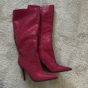 Red rhinestone Stiletto Boots Worn 1 time as a Brand Try On- Brand NEW !
